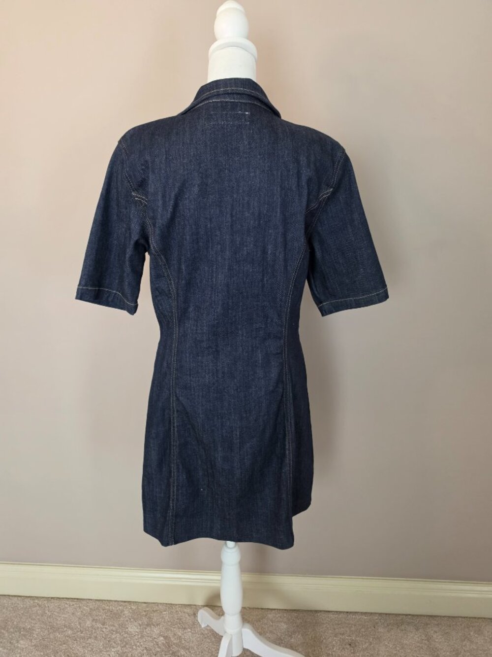 Zara TRF Dark Indigo Short Sleeve Zip Up Front Denim Mini Dress Size XL - Picture 4 of 7